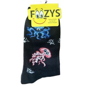 NWT Foozys Black Blue Turquoise Octopus Pattern Crew Socks Women's One Size